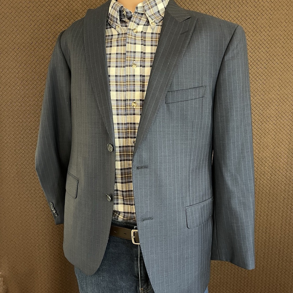 Cremieux Blazer Men 40S Navy Royal Blue Pinstripe Super 130s Loro Piana Italy